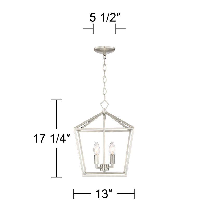 Franklin Iron Works Queluz Brushed Nickel Pendant Chandelier 13" Wide Modern Industrial Geometric Cage 4-Light Fixture for Dining Room Kitchen Island