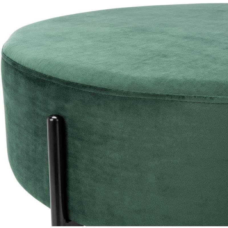 Malachite Green Velvet Round Cocktail Ottoman with Matte Black Legs