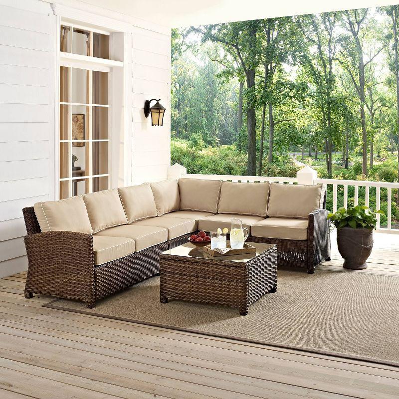 Bradenton 5pc Outdoor Wicker Sectional Set with Coffee Table - Sand - Crosley: UV-Resistant, Steel Frame Patio Ensemble