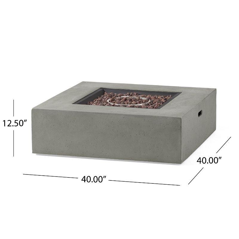 Aidan Outdoor 50000 BTU Light Weight Concrete Square Fire Pit Light Gray - Christopher Knight Home: No Assembly, Push Button Ignition
