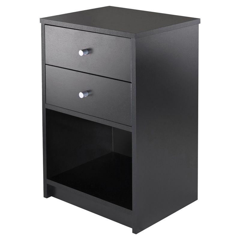 Ava Nightstand with 2 Drawers Black - Winsome: Contemporary Bedside Table, Sleek Design, Storage Shelf