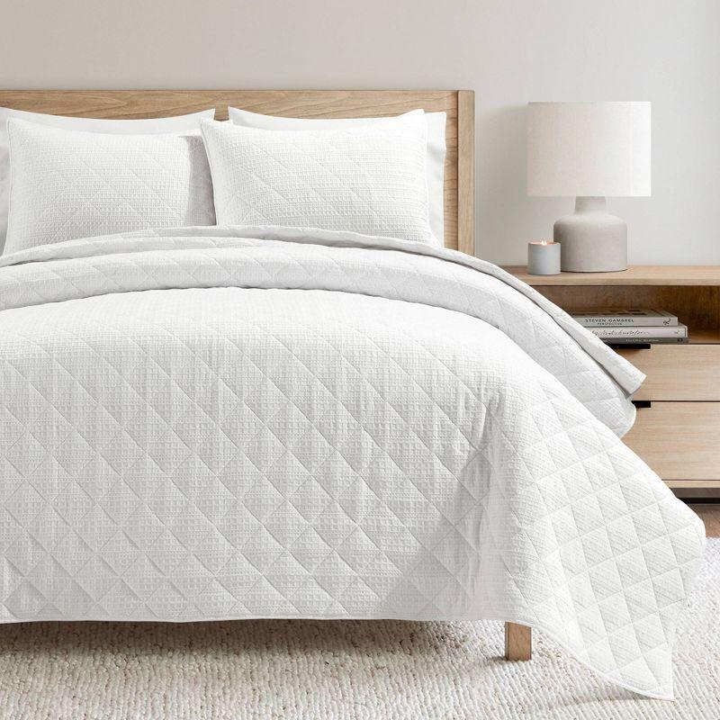 Haniya Solid Waffle Woven Cotton Textured Quilt 3 Pieces Set