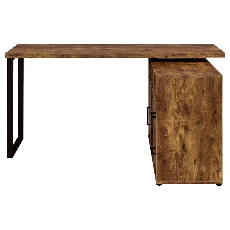 Transitional Antique Nutmeg Wood L-Shape Desk with USB Port