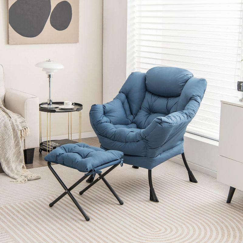 Tangkula Lazy Sofa Chair Accent Leisure Armchair with Folding Footrest & Storage Pocket Blue