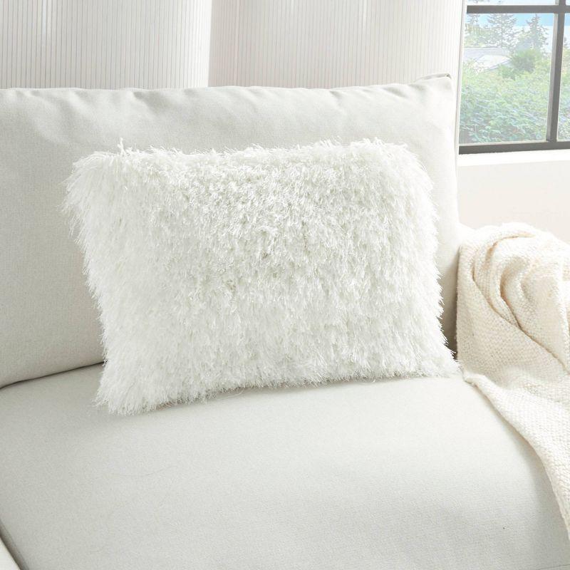 Ultra-Plush White Shaggy 14" x 20" Throw Pillow Set with Shimmering Yarn Accents