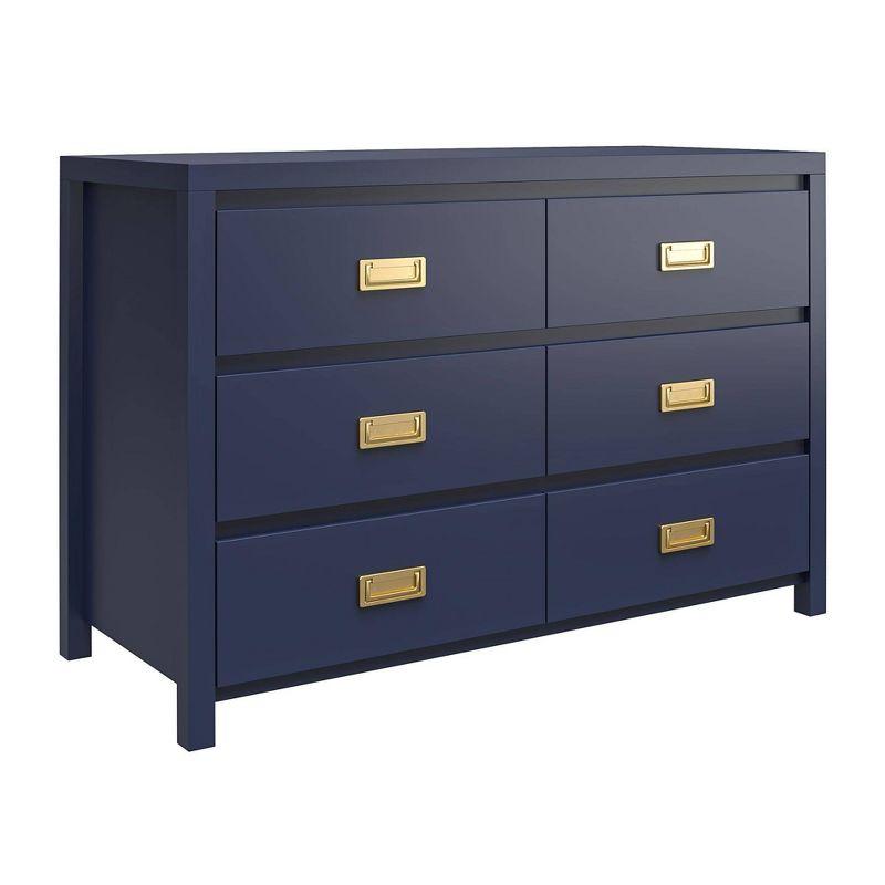 Navy 6-Drawer Dresser with Gold Pulls