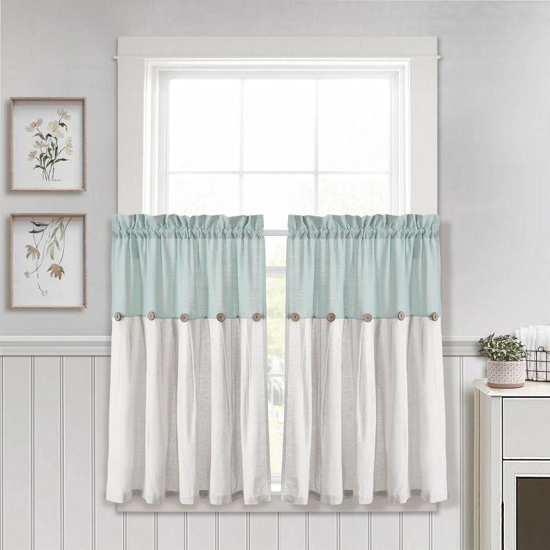 Lush Decor Linen Button Cotton Blend Tailored 29'' W Cafe Curtain (Set of 2)