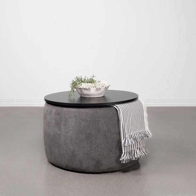 Coaster Home Furnishings Tesoro Upholstered Round Lift Top Storage Ottoman Grey and Black