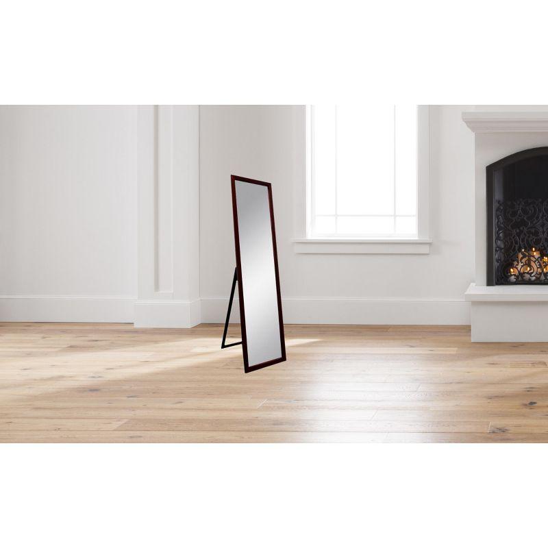 Ore International Floor Mirror Brown: Lacquered Wood Frame, 55" Tall, Freestanding Easel Back