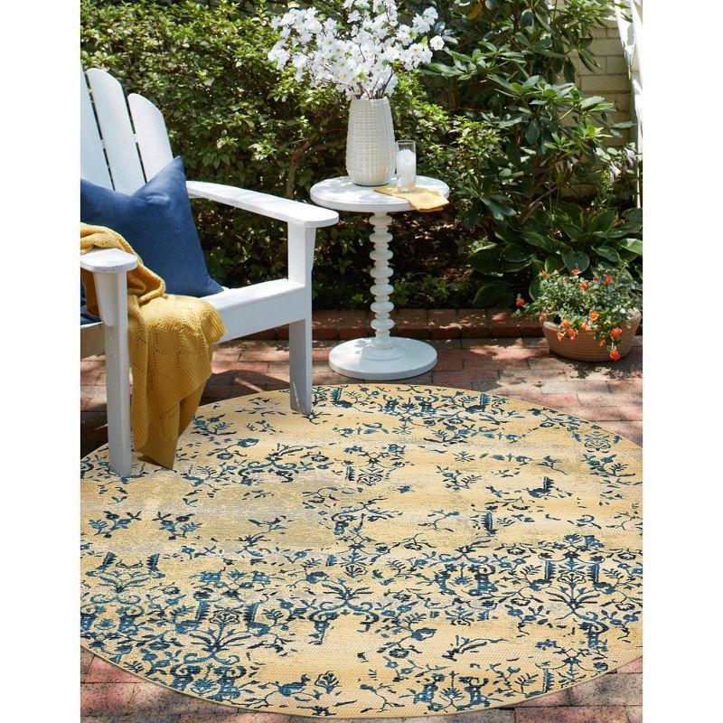 Unique Loom Outdoor Botanical Collection Area Rug - Ivy (8'  Round Beige/Blue)