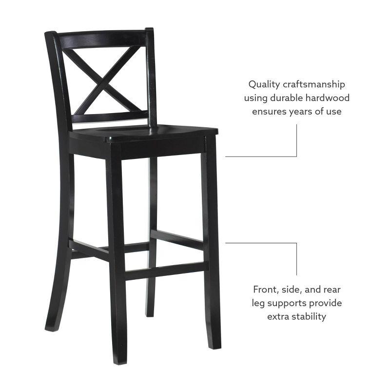 30" Torino X Back Wood Barstool - Black - Linon: Solid Rubberwood, Unupholstered, Armless