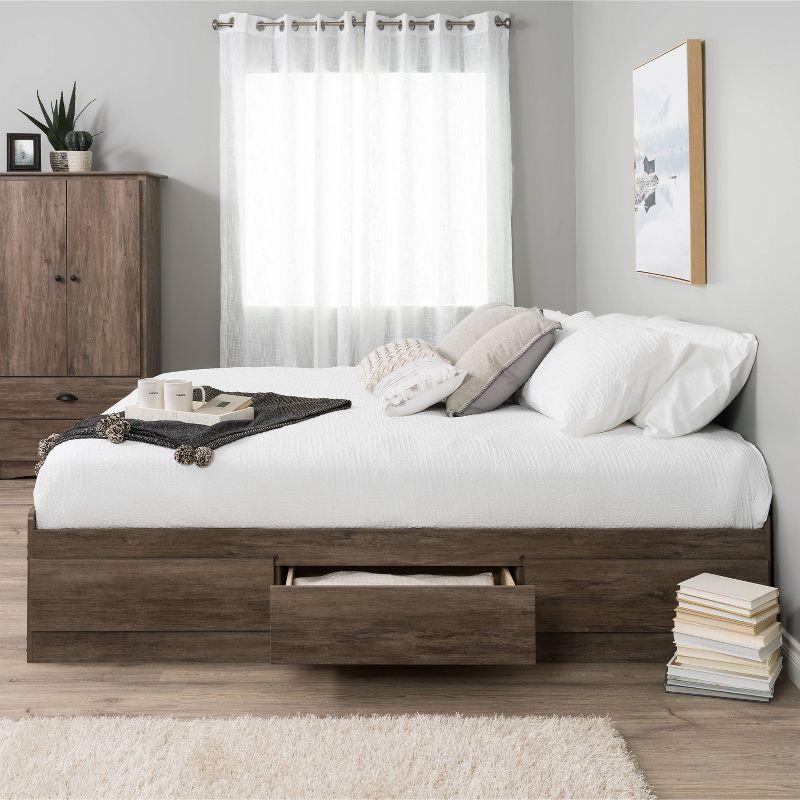 Queen Drifted Gray Wood Platform Storage Bed with 6 Drawers