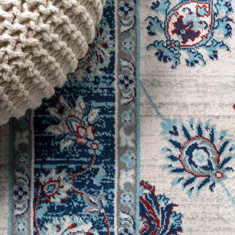 2'x8' Modern Persian Vintage Moroccan Traditional Area Rug, Cream/Navy - JONATHAN Y