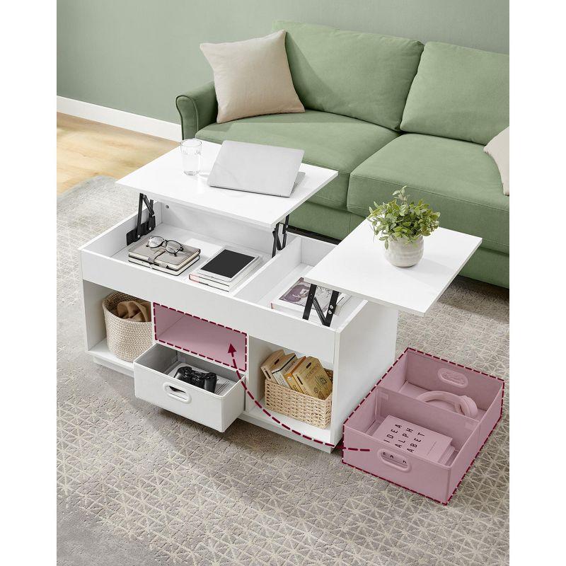 White Lift-Top Coffee Table with Storage and Drawers