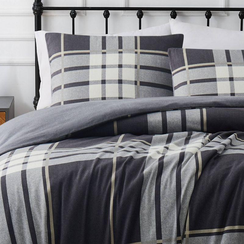 Milo Plaid Flannel Comforter Set Gray - Truly Soft