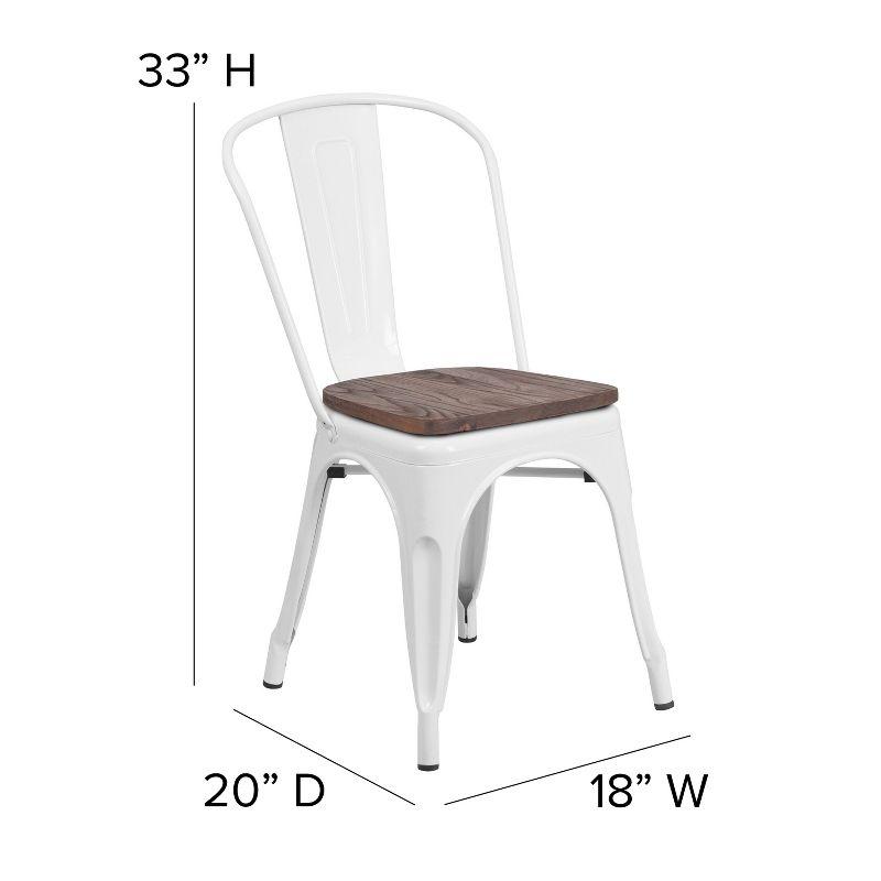 White Metal Stackable Dining Chair with Wood Seat