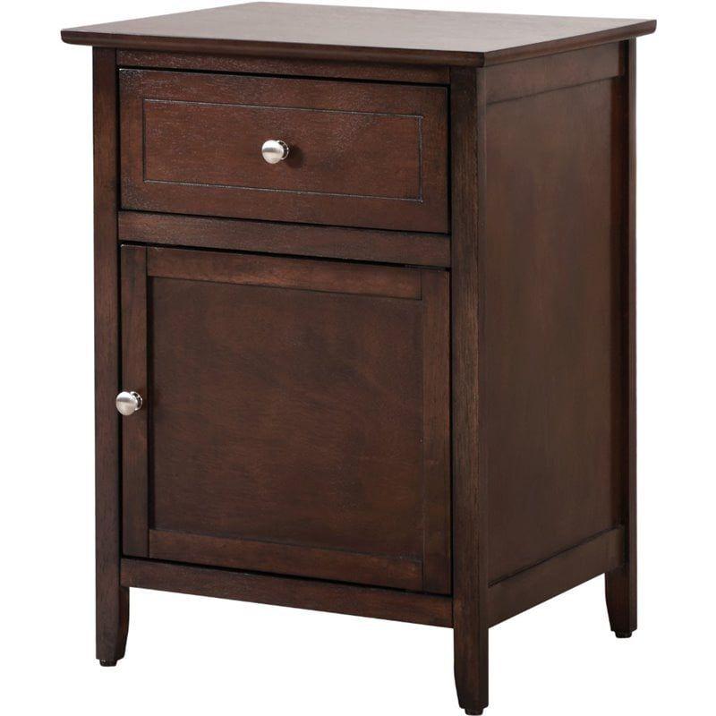 Espresso Elegance Solid & Veneer Wood Nightstand with Nickel Accents