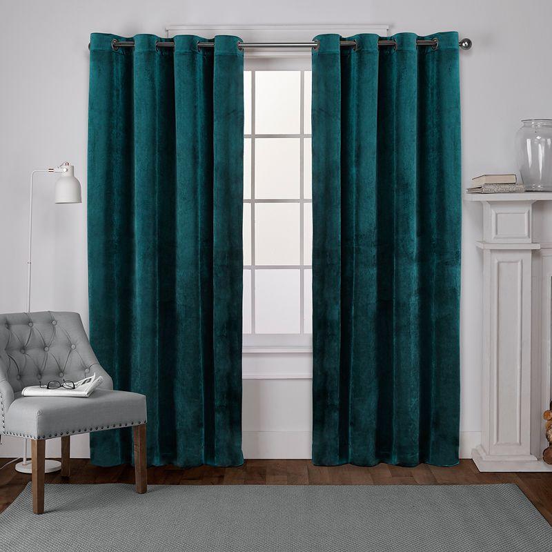 Set of 2 84"x54" Velvet Heavyweight Grommet Top Window Curtain Panel Teal - Exclusive Home: Light Filtering, Modern Style