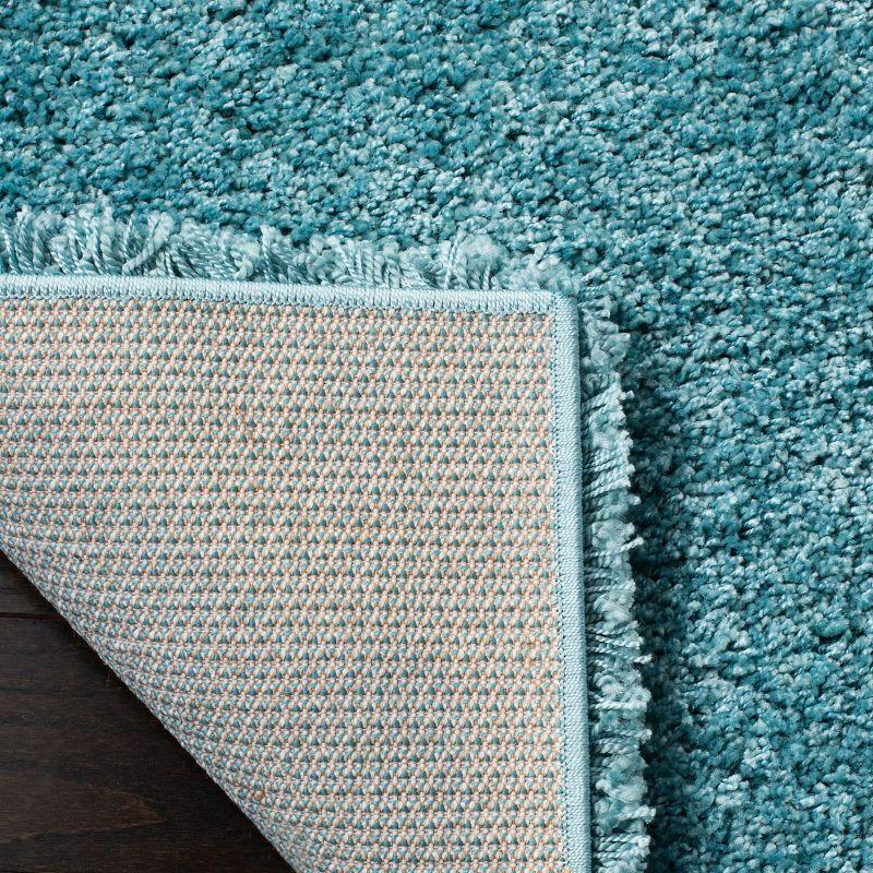 Aqua Blue Hand-Knotted Shag Synthetic Rug, 2' x 16'