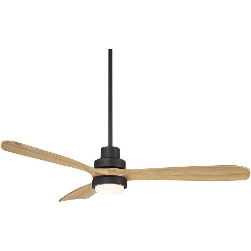 Casa Vieja 52" Delta Modern Indoor Outdoor Ceiling Fan 3 Blade CCT LED Light Remote Control Matte Black Finish Wood Blades Bedroom Patio DC Motor