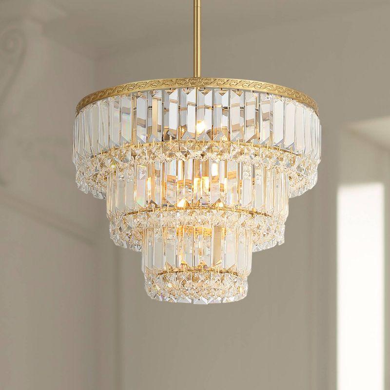 Vienna Full Spectrum Magnificence Soft Gold Chandelier 14 1/2" Wide Modern Faceted Crystal Glass 7-Light LED Fixture for Dining Room Kitchen Island