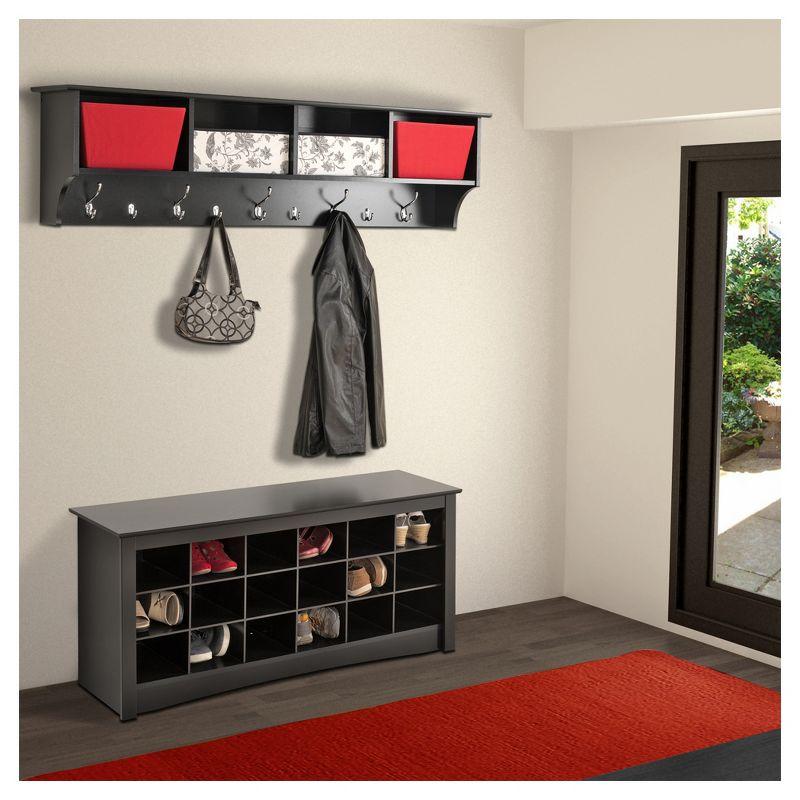 Douglas Entryway Hanging Shelf: Prepac Wall Organizer with Storage & Coat Hooks - 60" Wide