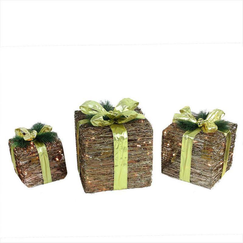 Festive Trio Lighted Rattan & Glitter Gift Boxes Christmas Decor