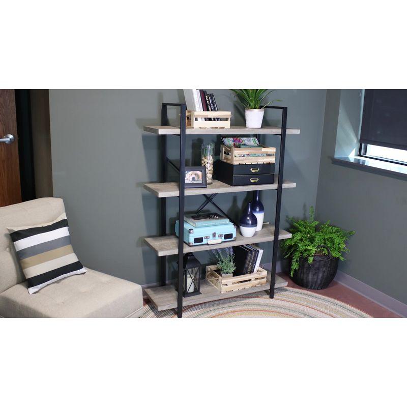 Sunnydaze 4 Shelf Industrial Style Freestanding Etagere Bookshelf with Wood Veneer Shelves - Oak Gray Veneer