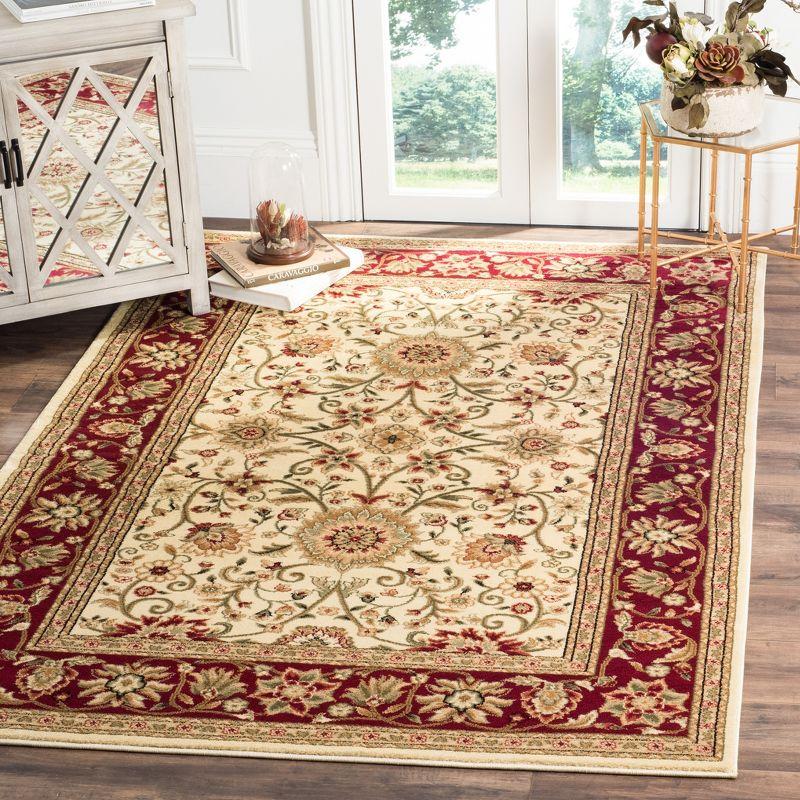 Elegant Ivory/Red Floral and Vine Design Synthetic Area Rug 4' x 6'