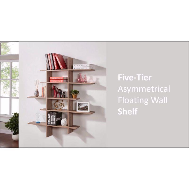 Danya B. 51" x 45" Five Tier Asymmetric Shelf White - Laminated, Interlocking, MDF Composite