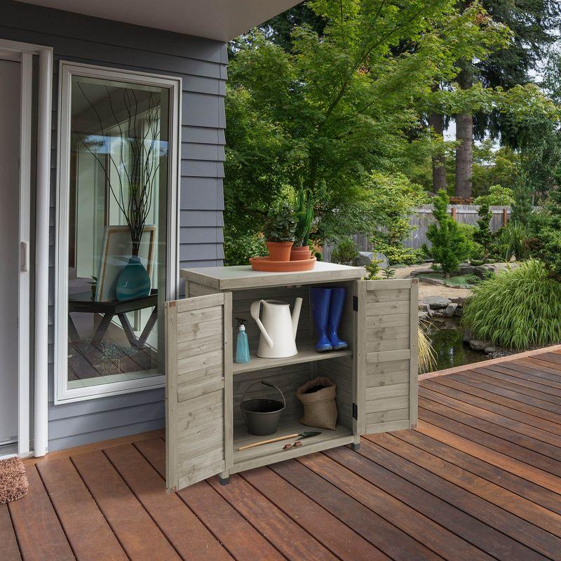 Gray Cedar Outdoor Storage Cabinet with Metal Top