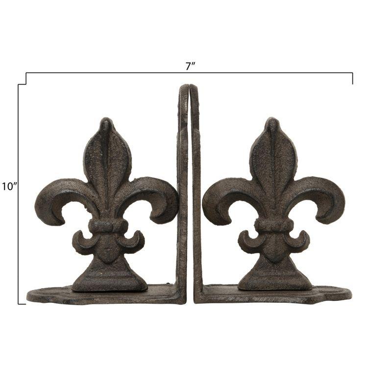 Storied Home Decorative Metal Fleur de Lis Bookends, Brown, Set of 2