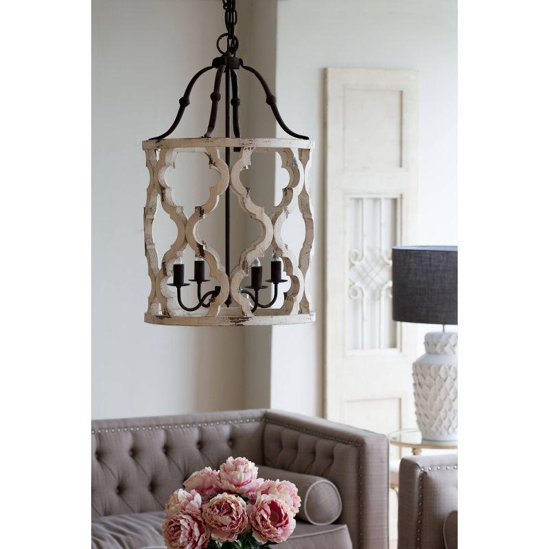 19"x33.5" 4-Light Jolette Wood Chandelier Ceiling Light Washed White - A&B Home
