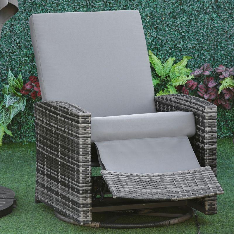 Outsunny Patio PE Rattan Wicker Recliner Chair with 360° Swivel, Soft Cushion, Lounge Chair for Patio, Garden, Backyard