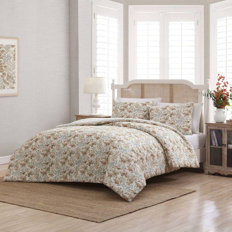 Twin Red Cotton Reversible Floral Bedspread Set