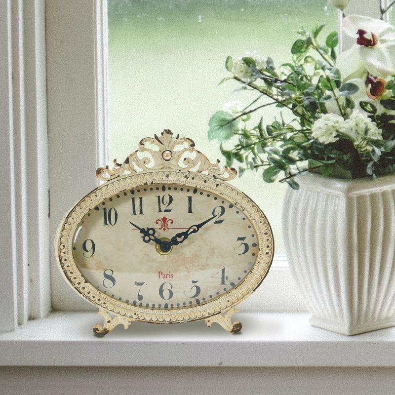 Storied HomeDistressed Pewter Mantel Clock, Cream