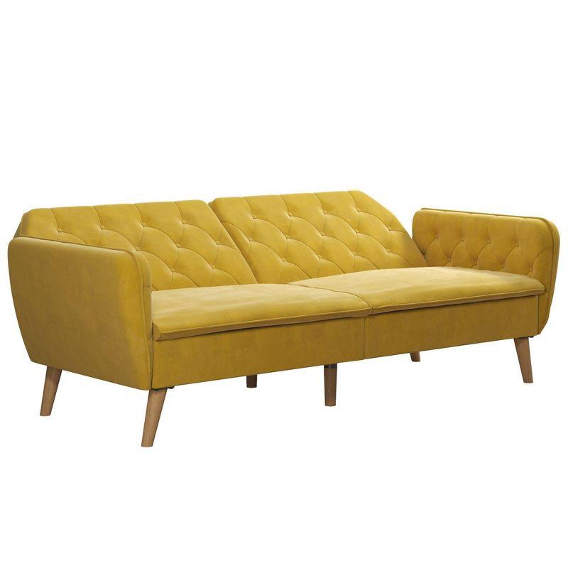 Tallulah Memory Foam Futon and Sofa Bed Mustard Yellow - Novogratz: Velvet Upholstery, Split-Back Design, Wooden Legs