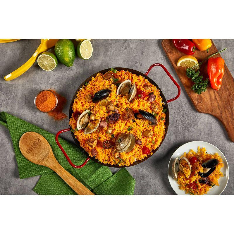 IMUSA 10" Coated Nonstick Paella Pan with Red Handles: Carbon Steel Cookware, Hand Wash, Gas & Electric Compatible