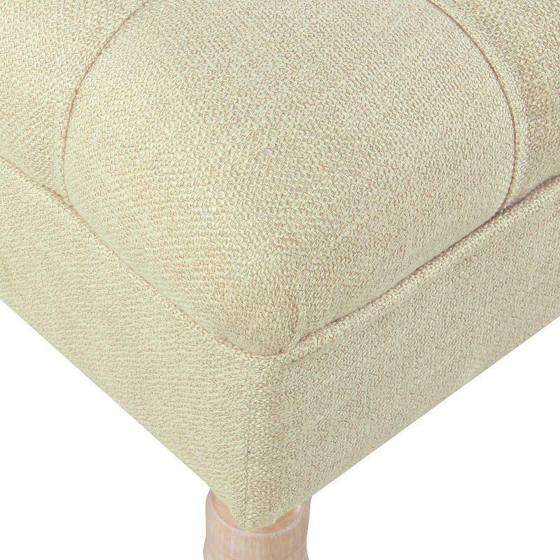 Versatile Cream Woven Tufted Bench with Natural Wood Legs