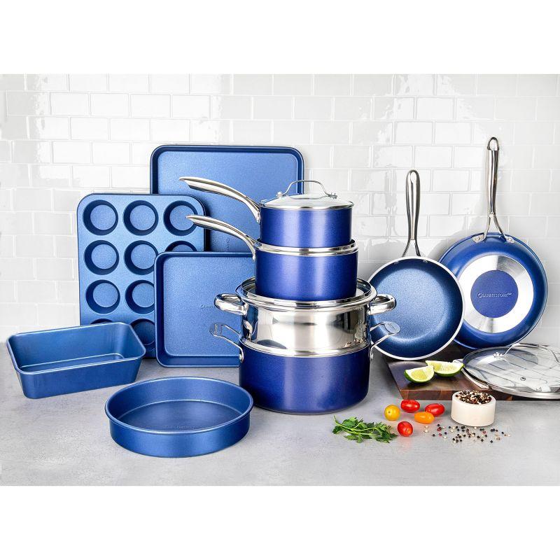 Granitestone Blue 20 Piece Aluminum Non Stick Cookware & Bakeware Set with Ultra Nonstick Surface, Oven & Dishwasher Safe