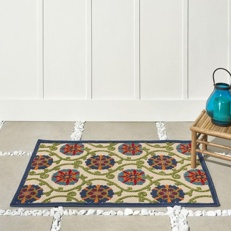 Nourison Aloha Contemporary Floral Flatweave High-Low Indoor Outdoor Area Rug Blue/Multicolor 2'8" x 4'
