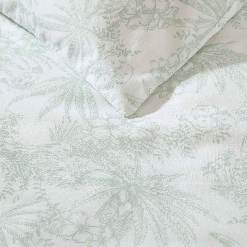 Pen and Ink Green Cotton Floral Queen Duvet Cover Set