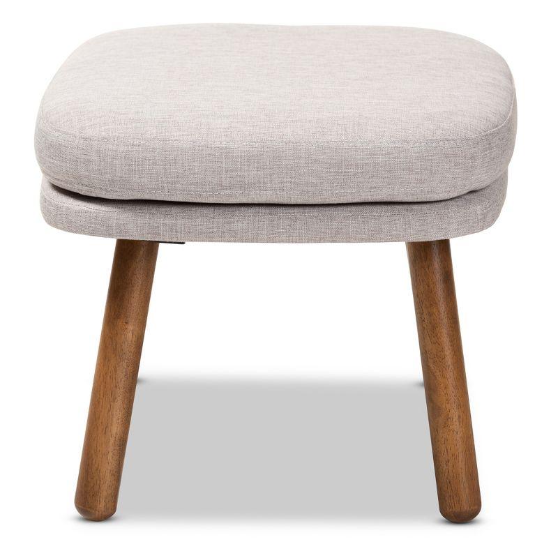 Mid-Century Modern Greyish Beige Fabric Ottoman with Walnut Legs