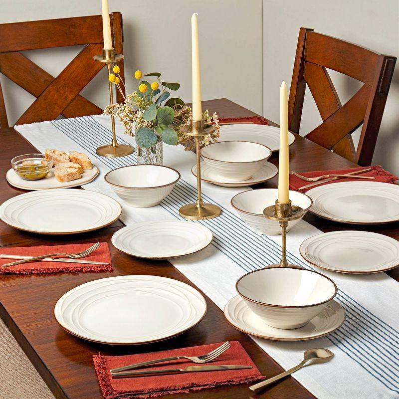 12-Piece White Ceramic Dinnerware Set with Golden Rim