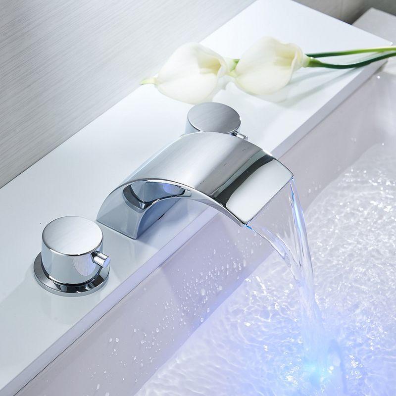 BWE 8 in. Widespread 2-Handle Bathroom Faucet With Led Light And Pop Up Drain