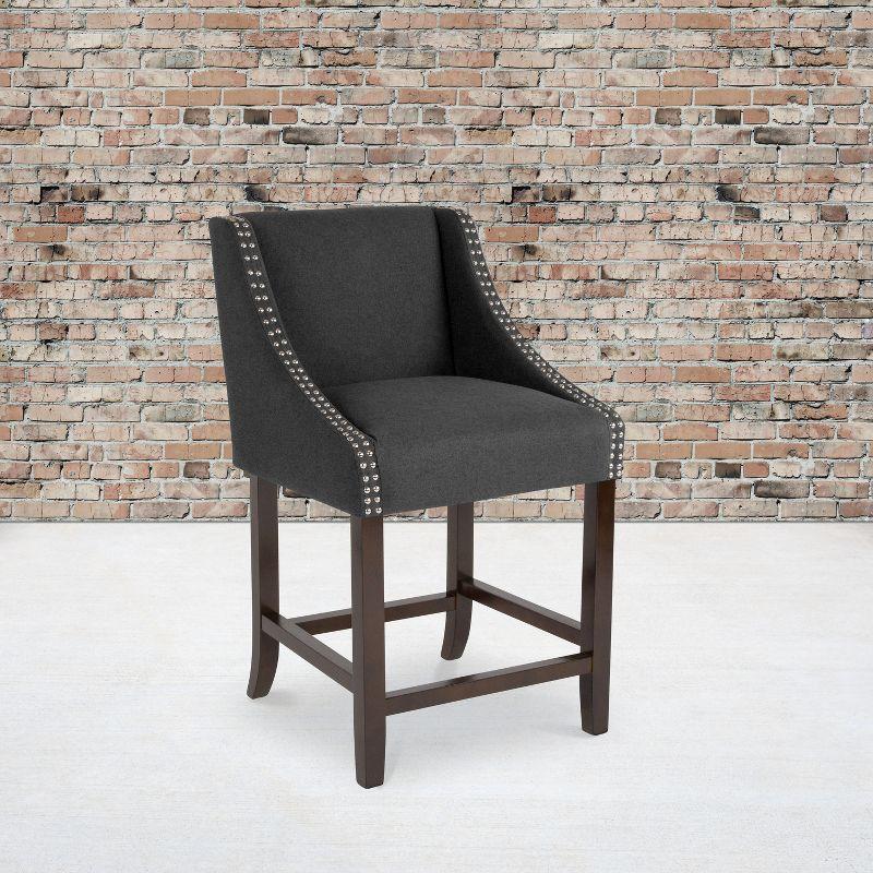 Carmel 32" Transitional Charcoal Fabric Swivel Counter Stool with Wood Accents