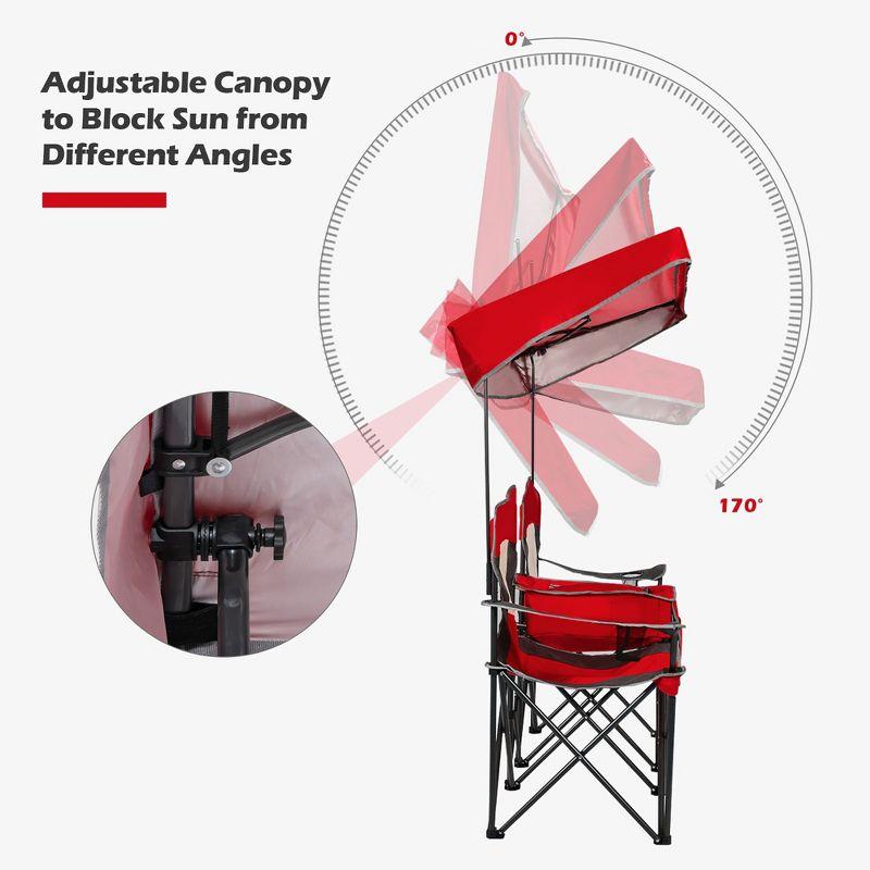 Costway Portable Folding Camping Canopy Chairs w/ Cup Holder Cooler Outdoor Red