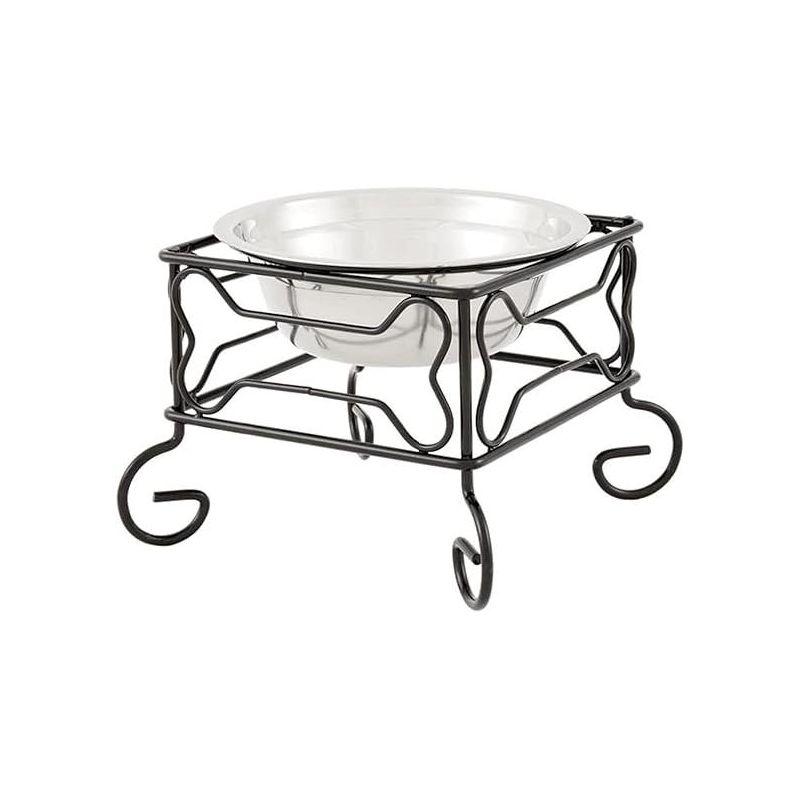 YML 5-Inch Wrought Iron Stand with Single Stainless Steel Feeder Bowl