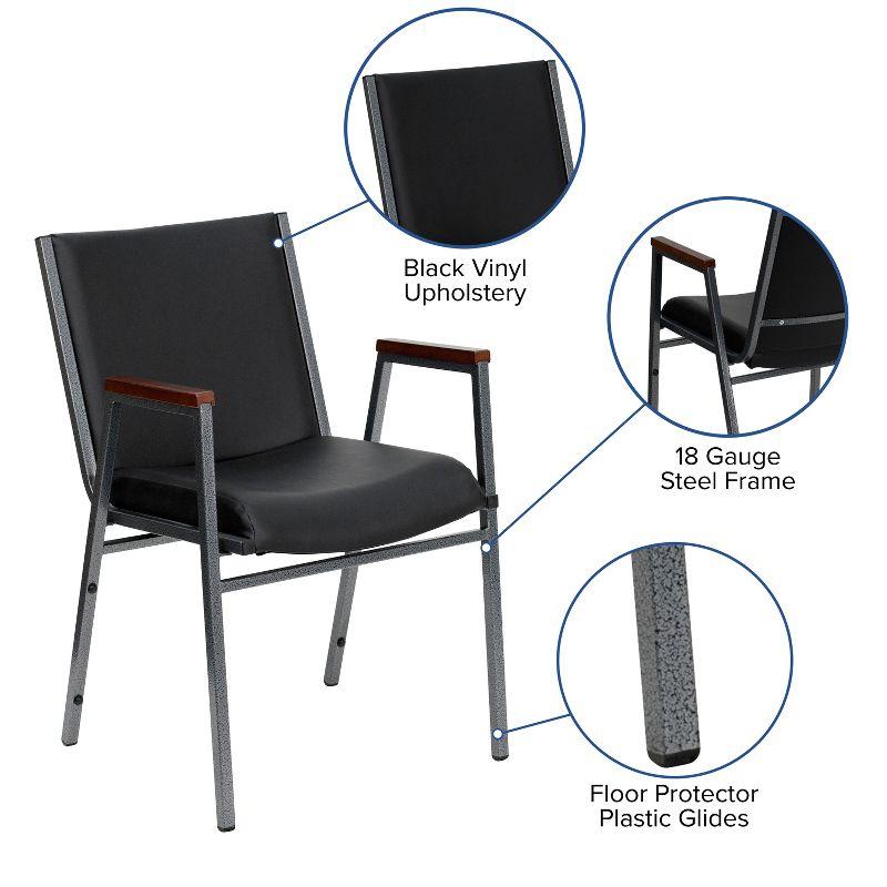 Versatile Black Vinyl and Metal Stack Chair with Armrests