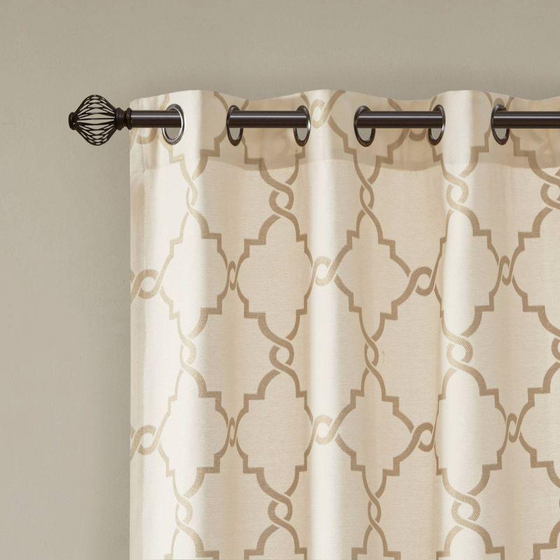 Fretwork Print Grommet Top Window Curtain Panel